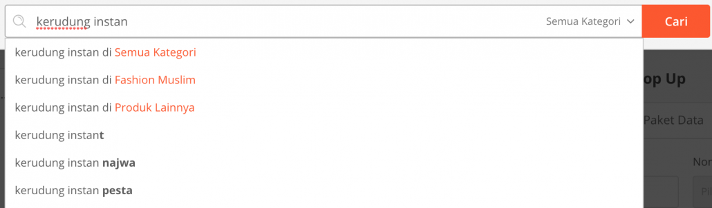 Suggesti Kata Kunci dari Tokopedia