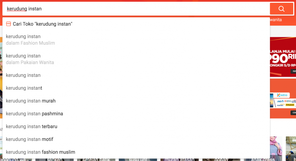 Suggesti Kata Kunci dari Shopee